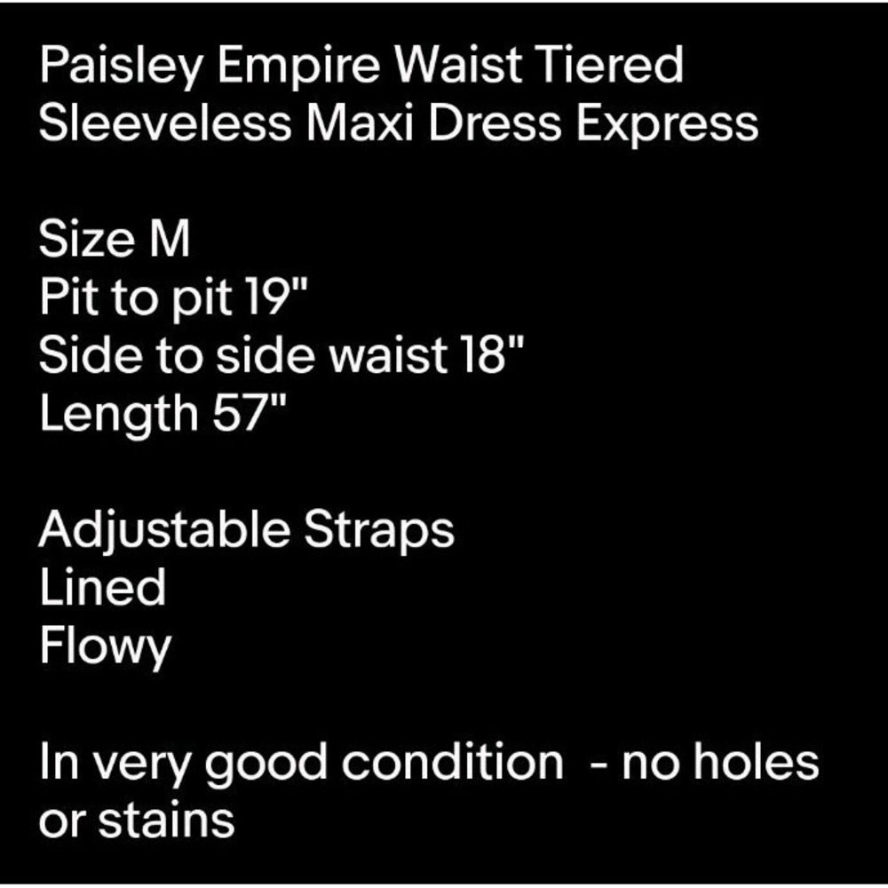 Paisley Empire Waist Tiered Sleeveless Maxi Dress Express Sz M - Picture 8 of 8